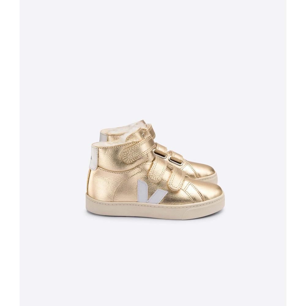 Kids\' Veja ESPLAR MID FURED LEATHER High Tops Gold | SG 698JPQ